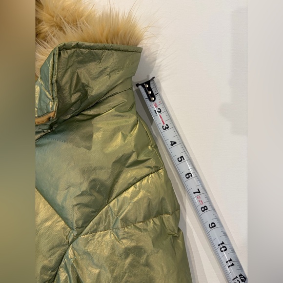 The Limited Down Puffer Liquid Green Gold Metallic Shimmer Jacket Fur Hood - Picture 7 of 16